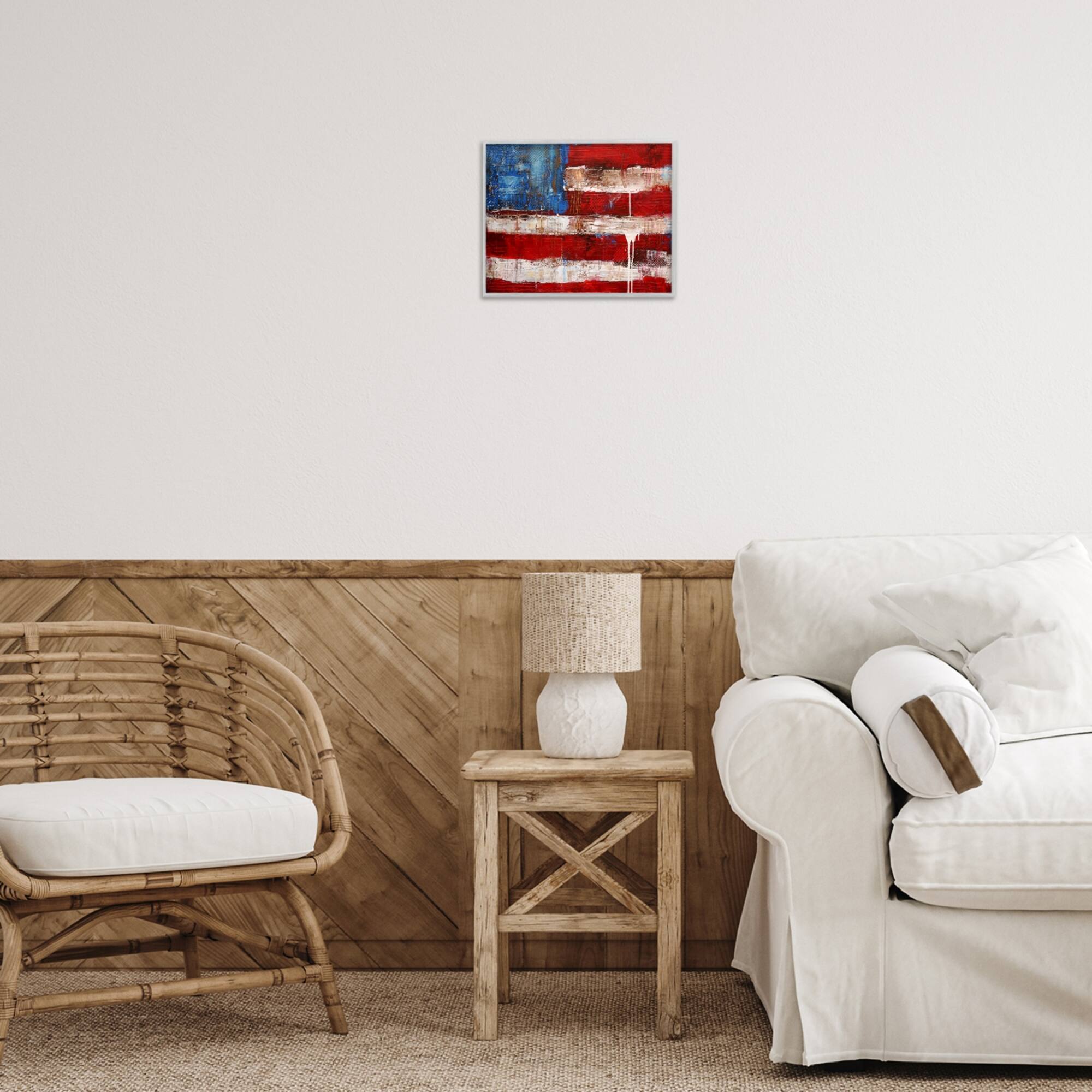 Stupell Industries Rustic United States Flag with Distressed Paint Drip Framed Giclee Art